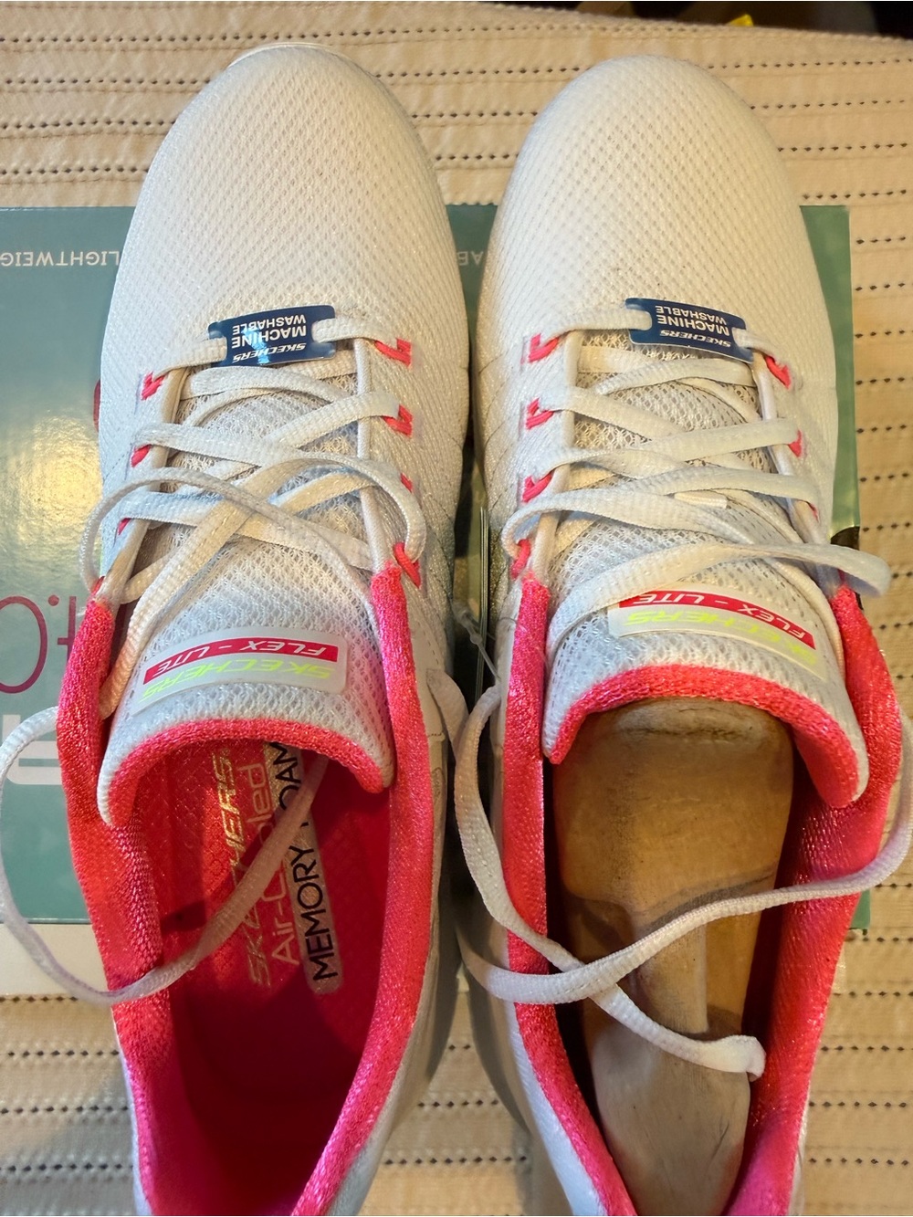 Skechers White and Pink Womens Slip-On Memory Foam Sneakers- 9.5